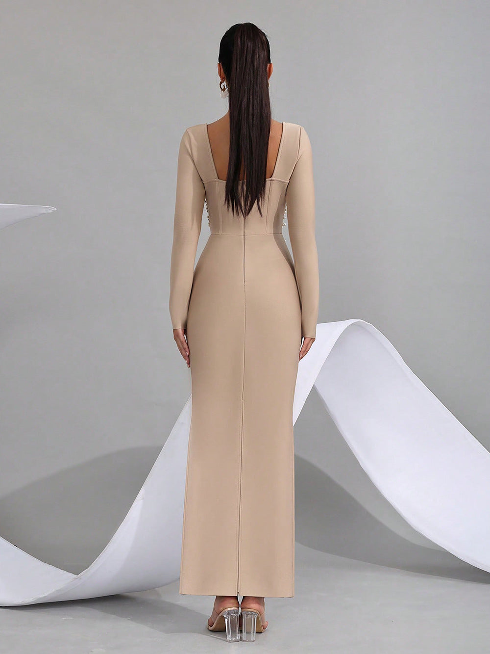 Star Custom Autumn New Beaded Diamond Tight Luxury Long Dress Bandage Dress Women Long Sleeve Elegant Evening Party Gown
