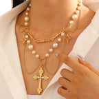 Celebrity Style Jewelry Niche Design Hot Girl Imitation Pearl Tassel Heart Cross Butterfly Versatile Necklace for Women