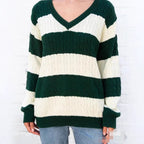 "Library Crush" Oversized Cable Knit - Preppy Striped Pullover