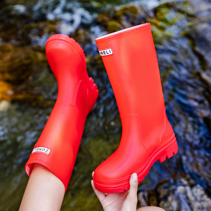 Star Custom Fashion Korean Style Women's High Tube Rain Boots Non-Slip Waterproof Wear-Resistant Long Tube Water Boots Adult Rubber Shoes
