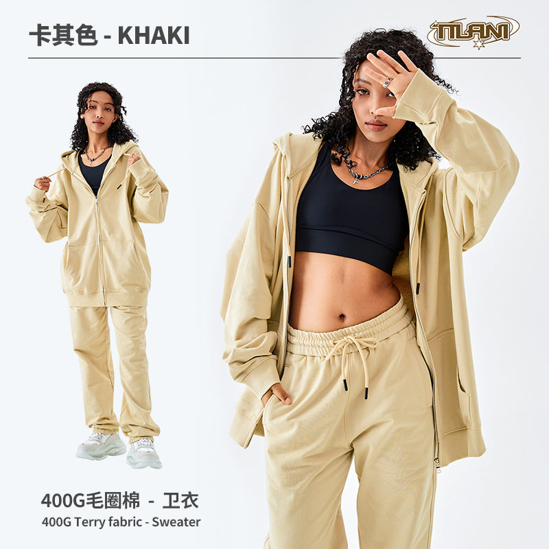 TILANI Men's Fashion Brand Dopamine400G Zipper Jacket Solid Color Unisex Cardigan Hooded Sweatshirt