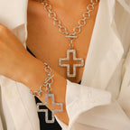 Celebrity Style Decorative Chain Jewelry Personalized Cross Alloy Pendant Necklace  Minimalist Style Clip Simple Internet Celebrity Collarbone Chain for Women