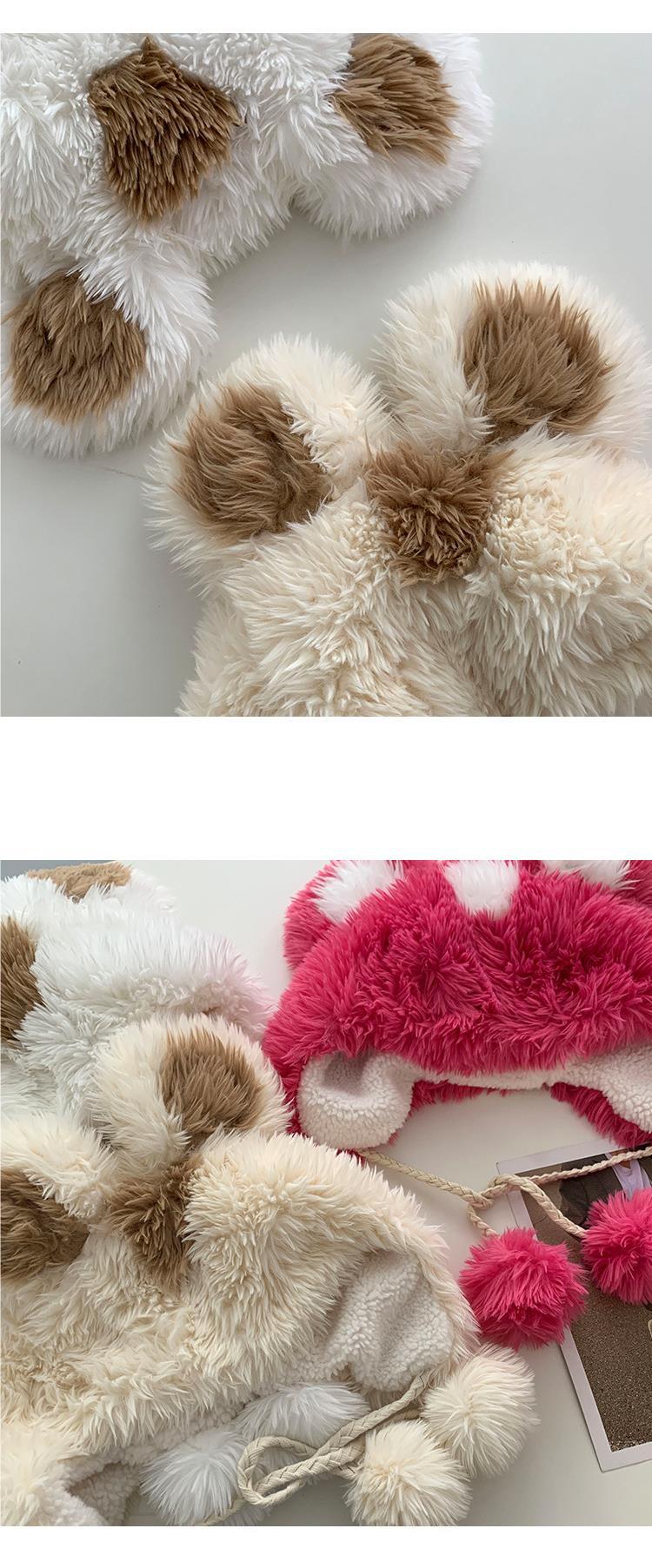 Women's Hat2024New Fluffy Cute Bear Thickened Warm Hat for Autumn and Winter, Big Head Circumference, Face Slimming Pullover Hat