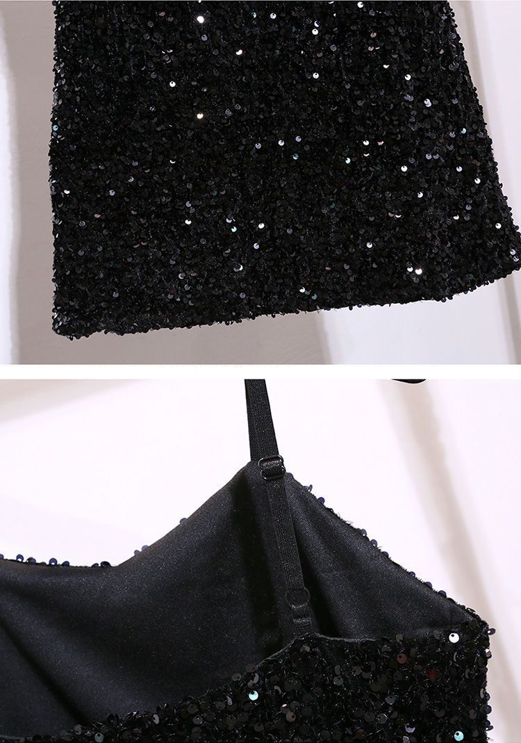 Sequin Strap Dress Little Black Dress Nightclub Black Slimming Sexy Disco Women's Short Dress Party Gathering Dress