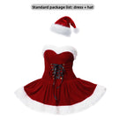 Red Fluffy Christmas Sexy Dress Red Cowboy Hat Pure Desire Set Santa Claus Costume