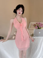 5060Women's Clothing Wholesale Southeast Asia Sexy Mesh Halter Tassel Short Camisole Dress