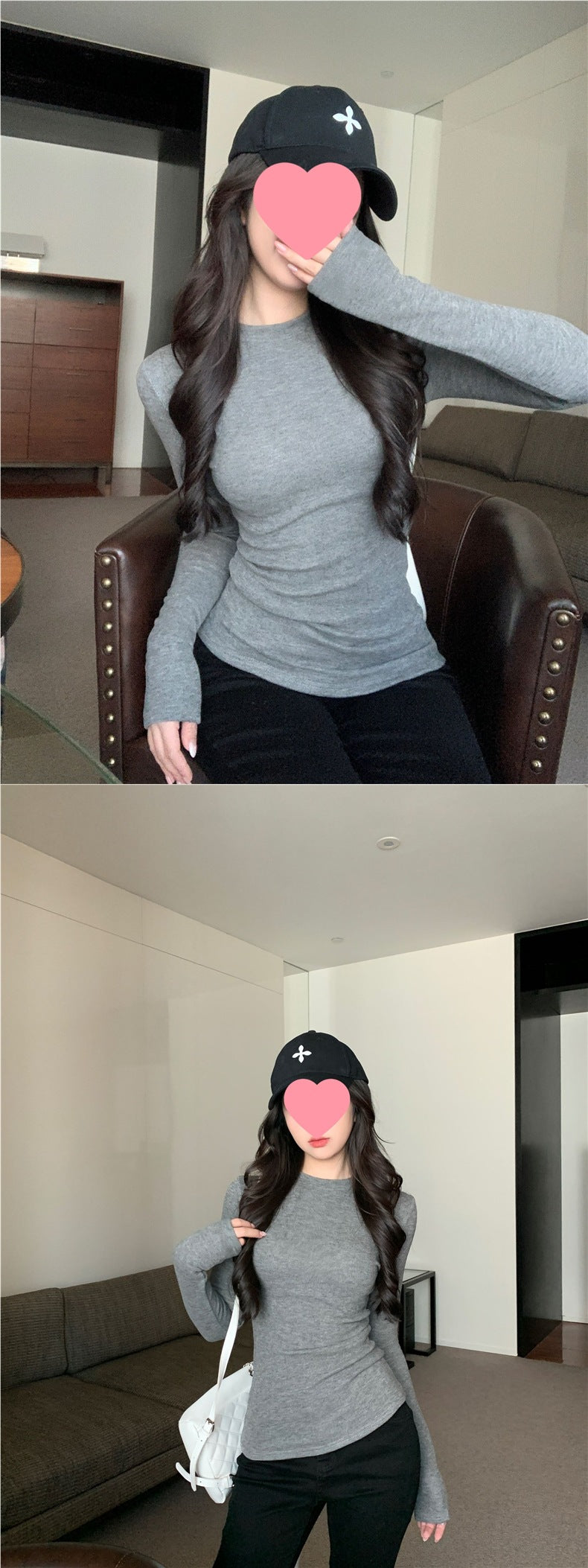 Fleece-Lined Thickened Polar Fleece Autumn Winter Base Shirt Regular Shoulder Round Neck Long Sleeve