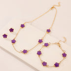 Same Style as Stars2025New Five-leaf Clover Jewelry Set for Women Simple Petal Necklace Five-leaf Flower Bracelet Ring Earrings4Set shipped together for safety
