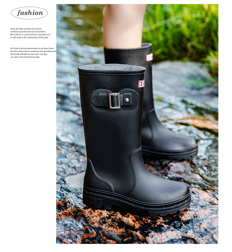 Star Custom Fashion Korean Style Women's High Tube Rain Boots Non-Slip Waterproof Wear-Resistant Long Tube Water Boots Adult Rubber Shoes