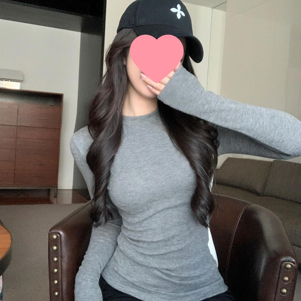 Fleece-Lined Thickened Polar Fleece Autumn Winter Base Shirt Regular Shoulder Round Neck Long Sleeve