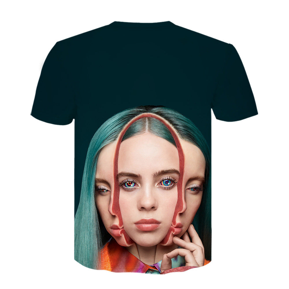 Celebrity Style Trendy Brand Billie 3D Digital Printing T Fashionable Short Sleeve T-Shirt