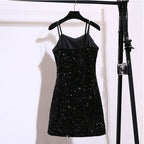 Sequin Strap Dress Little Black Dress Nightclub Black Slimming Sexy Disco Women's Short Dress Party Gathering Dress