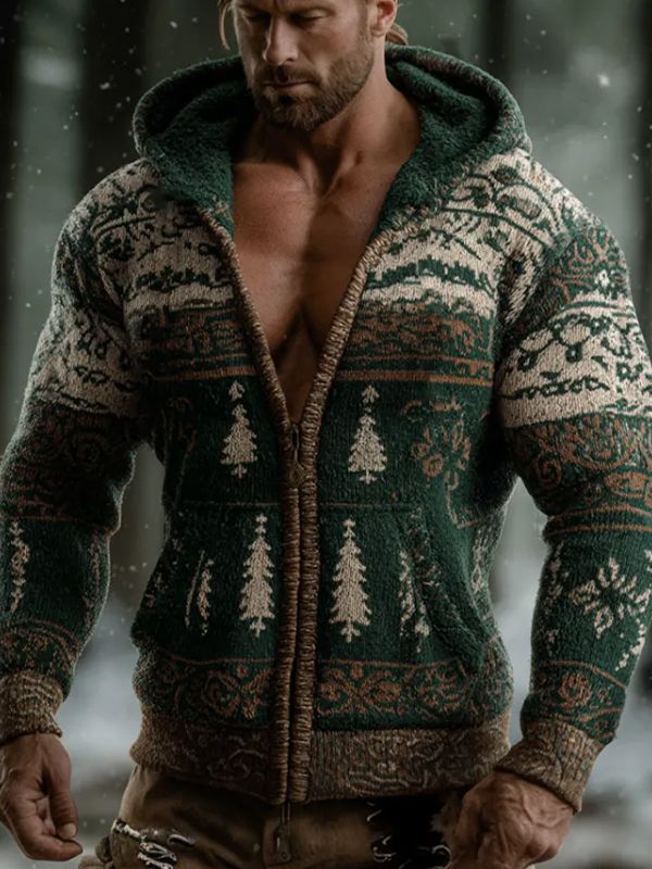 2025Hot Selling  Foreign Trade New Christmas3D Digital Printed Casual Zipper Hooded Jacket