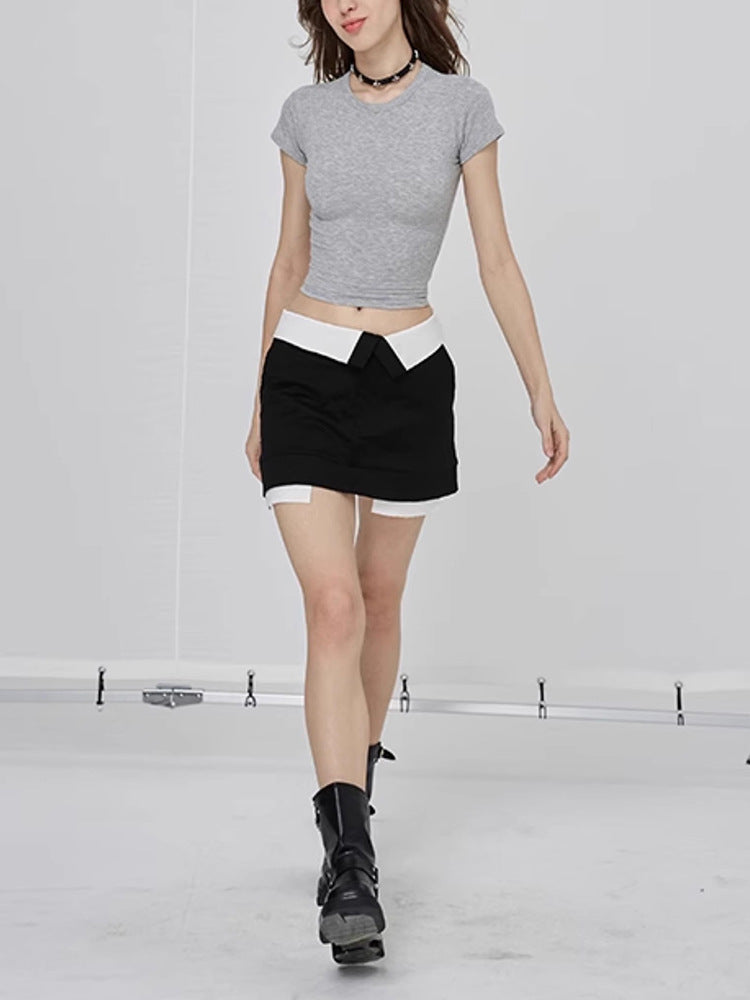 Custom Celebrity Straight Shoulder SKIMS Skin-friendly Kendall Jenner Style Short Sleeve t Women's Summer American Style Pure Desire Slim Fit Versatile Short Top