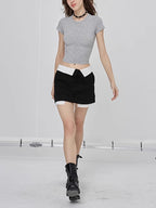 Custom Celebrity Straight Shoulder SKIMS Skin-friendly Kendall Jenner Style Short Sleeve t Women's Summer American Style Pure Desire Slim Fit Versatile Short Top