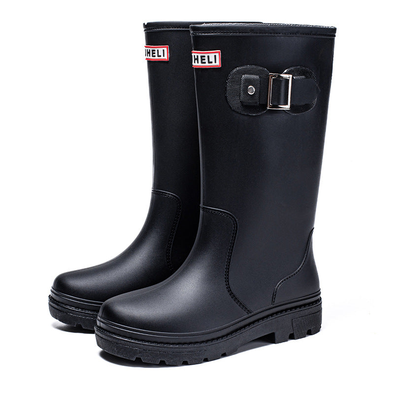Star Custom Fashion Korean Style Women's High Tube Rain Boots Non-Slip Waterproof Wear-Resistant Long Tube Water Boots Adult Rubber Shoes