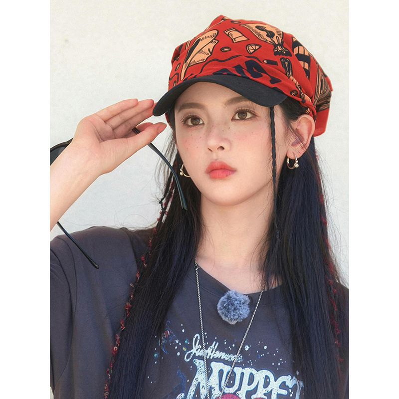 Celebrity Style Denim Print Headscarf Retro Fashion Niche High-end Feel Hairband Sweet Cool Unique Hair Accessory Decorative Headscarf