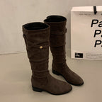 Over-the-Knee Khaki Slouch Boots High Tube Riding Boots Women's Shoes New Autumn Winter Pleated Slimming Long Boots