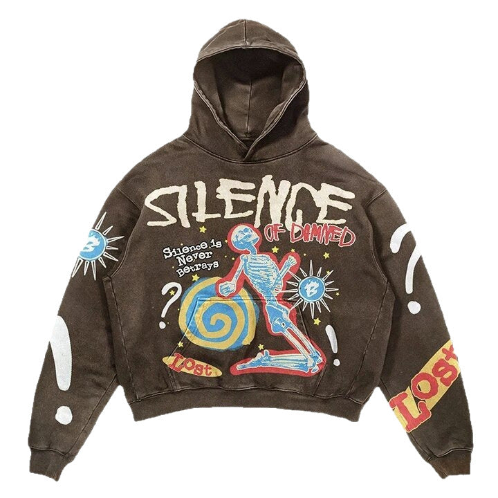 Harajuku Fashion Retro Skull Print Hoodie y2k Streetwear Hoodie for Couples