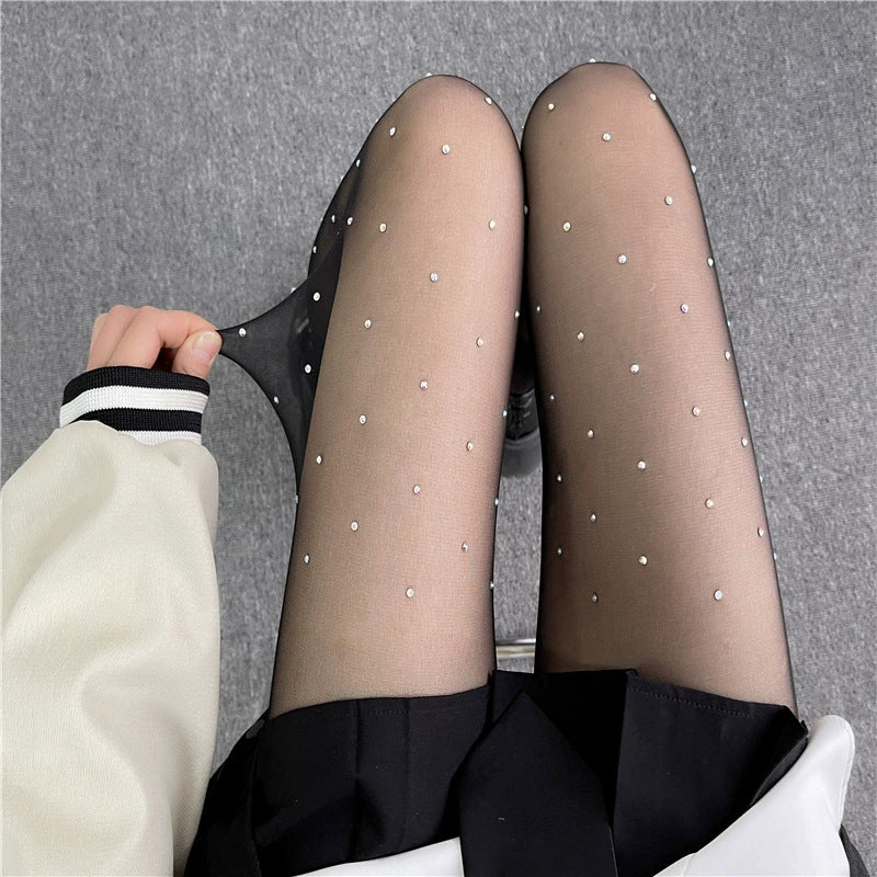 "Teenage Dream" Star Rhinestone Tights - Sheer Sparkle Mesh
