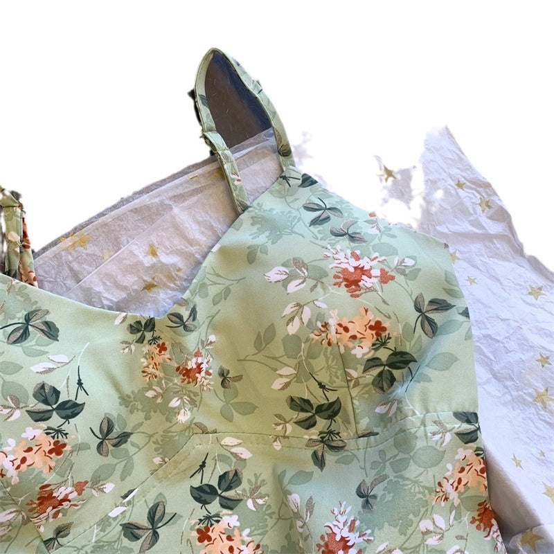 Custom Celebrity Design（with Chest Pad）Sexy Pure Desire Floral Short Camisole Summer High Waist Crop Top Versatile Top