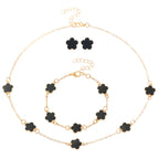 Same Style as Stars2025New Five-leaf Clover Jewelry Set for Women Simple Petal Necklace Five-leaf Flower Bracelet Ring Earrings4Set shipped together for safety