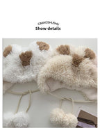 Women's Hat2024New Fluffy Cute Bear Thickened Warm Hat for Autumn and Winter, Big Head Circumference, Face Slimming Pullover Hat
