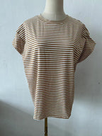 Star Custom Japanese Style New Model Lotte8Color Summer Stripes T Women's Cotton Loose Batwing Sleeve Knitted Top