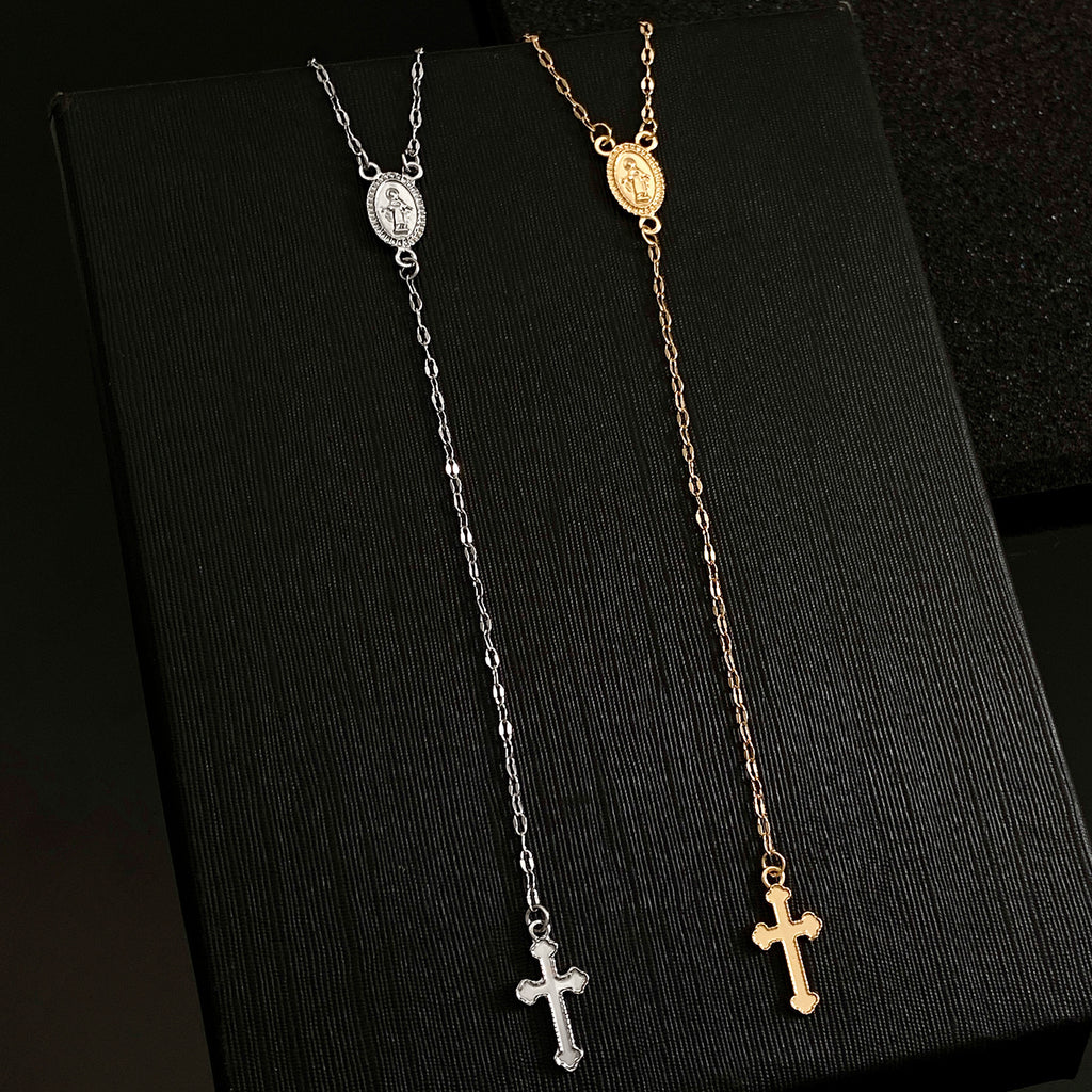 Celebrity Style Popular Cross Long Chain Necklace for Women Easter Trendy Jewelry Sexy Tassel Virgin Mary Pendant