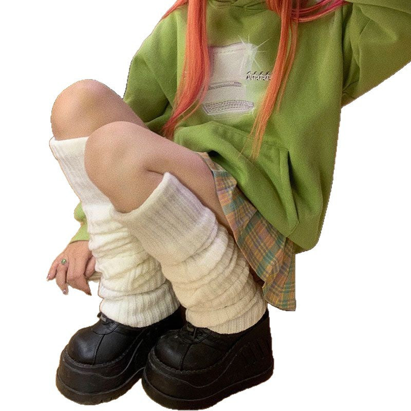 White Knitted Sock Covers Autumn Winter Warm Mid-Calf Socks y2k Harajuku Style Hot Girl Japanese Style jk College Style Slouch Socks for Women.