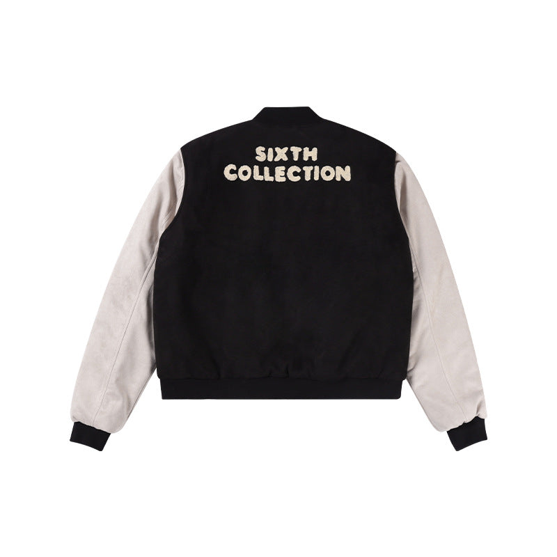 Star Style Autumn Winter Sports Jacket Casual Loose Long Sleeve Top Couple Spliced Sleeve Baseball Cotton Jacket Handsome Unisex Outerwear