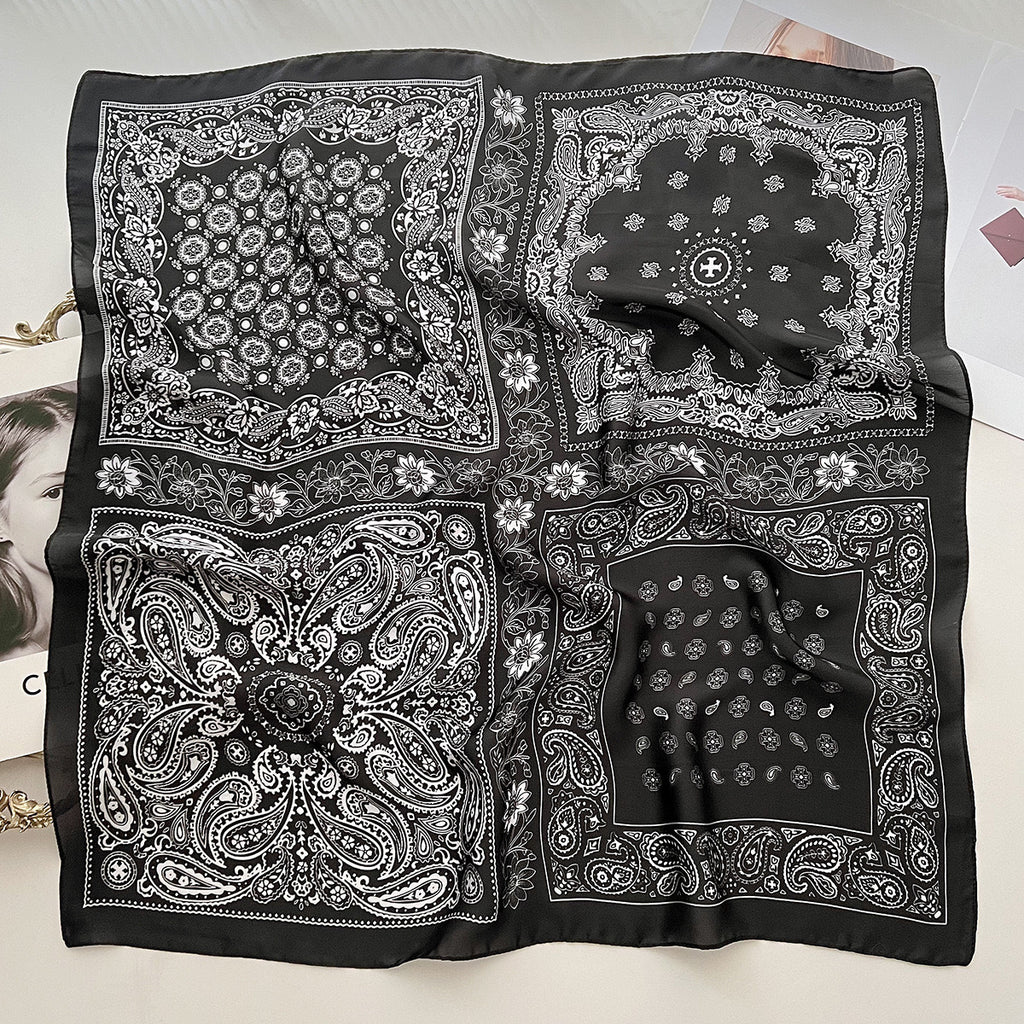 Same Style as Stars2025New Paisley Small Cashew Deformed Insect Satin70Silk Scarf Scarf Headscarf Fashion Design Small Water Drop Square Scarf Decoration Matching Headscarf
