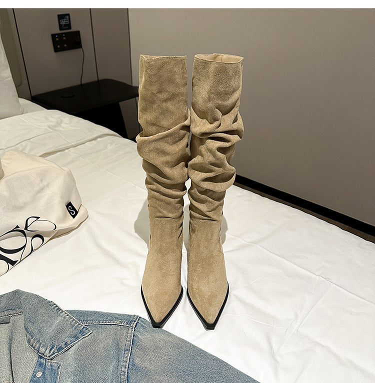 9800-1Internet Celebrity Pointed Toe High Heel Boots Over-the-Knee Long Boots for Women Autumn Winter New Suede Thin Heel Long Boots Women's Boots