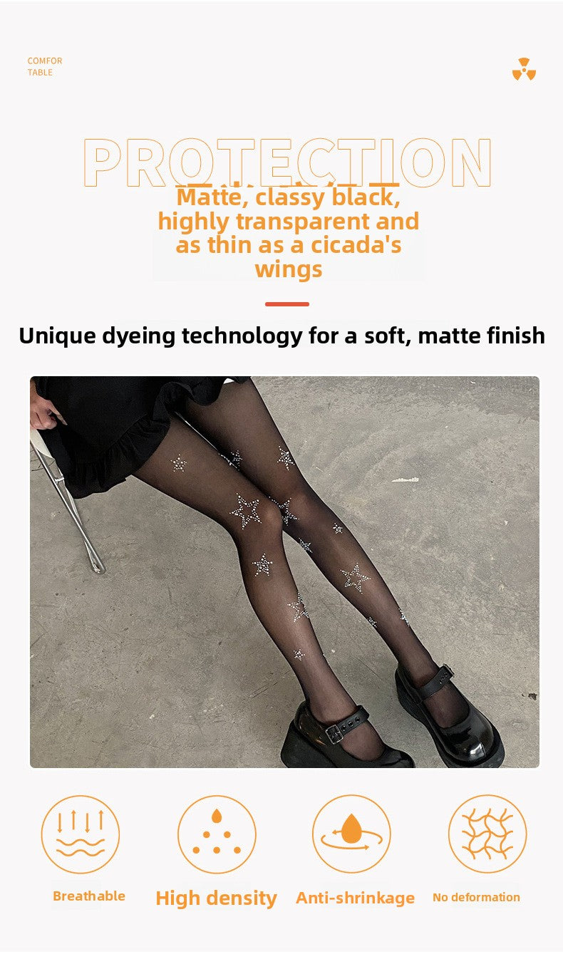 "Teenage Dream" Star Rhinestone Tights - Sheer Sparkle Mesh