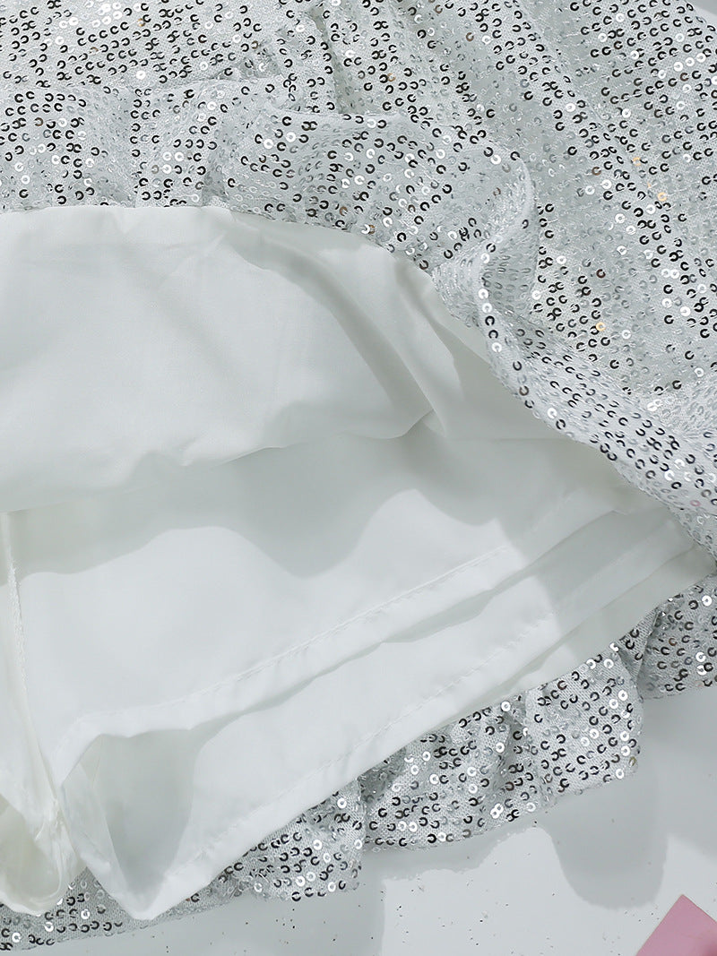 "bad idea right?" Silver Mini Skirt - 90s Disco Sequin