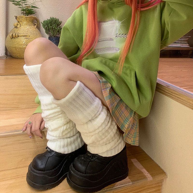 White Knitted Sock Covers Autumn Winter Warm Mid-Calf Socks y2k Harajuku Style Hot Girl Japanese Style jk College Style Slouch Socks for Women.