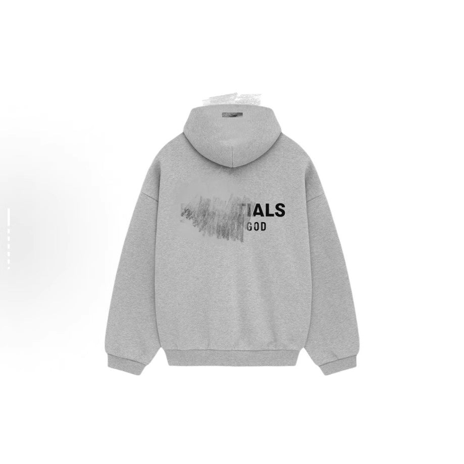 New Essentials Silicone Style Autumn Winter Double Row Letter Print Fleece-Lined Hoodie HOODIE