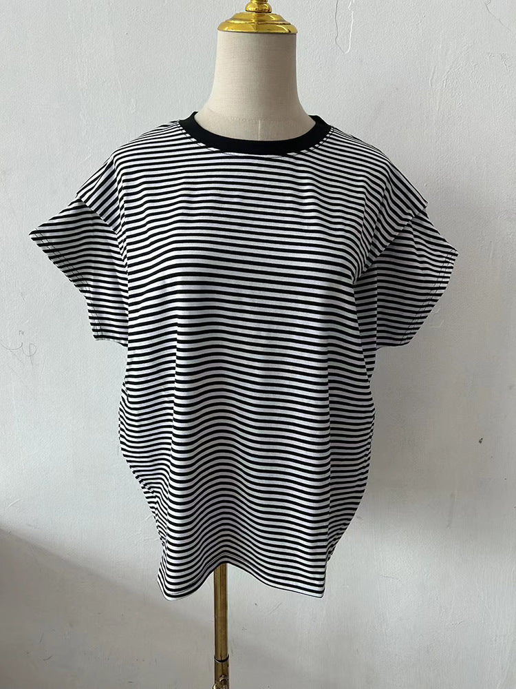 Star Custom Japanese Style New Model Lotte8Color Summer Stripes T Women's Cotton Loose Batwing Sleeve Knitted Top