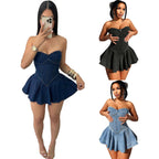 D8699Women's Fashion Sleeveless Tube Top Denim Sexy Hot Girl A Word mini Dress