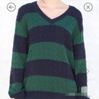 "Library Crush" Oversized Cable Knit - Preppy Striped Pullover