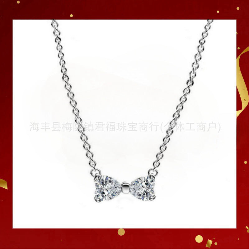 Panjia Silver Plated Hot Selling Product Bow Necklace Ear Stud Ring Bracelet4Set Gift Set Women's All-Matching