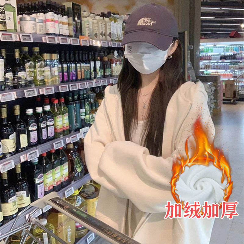 Early Autumn Women's Sweatshirt Jacket2025Spring and Autumn New Style Hooded Loose Casual Cardigan Thin Sports Fleece Top