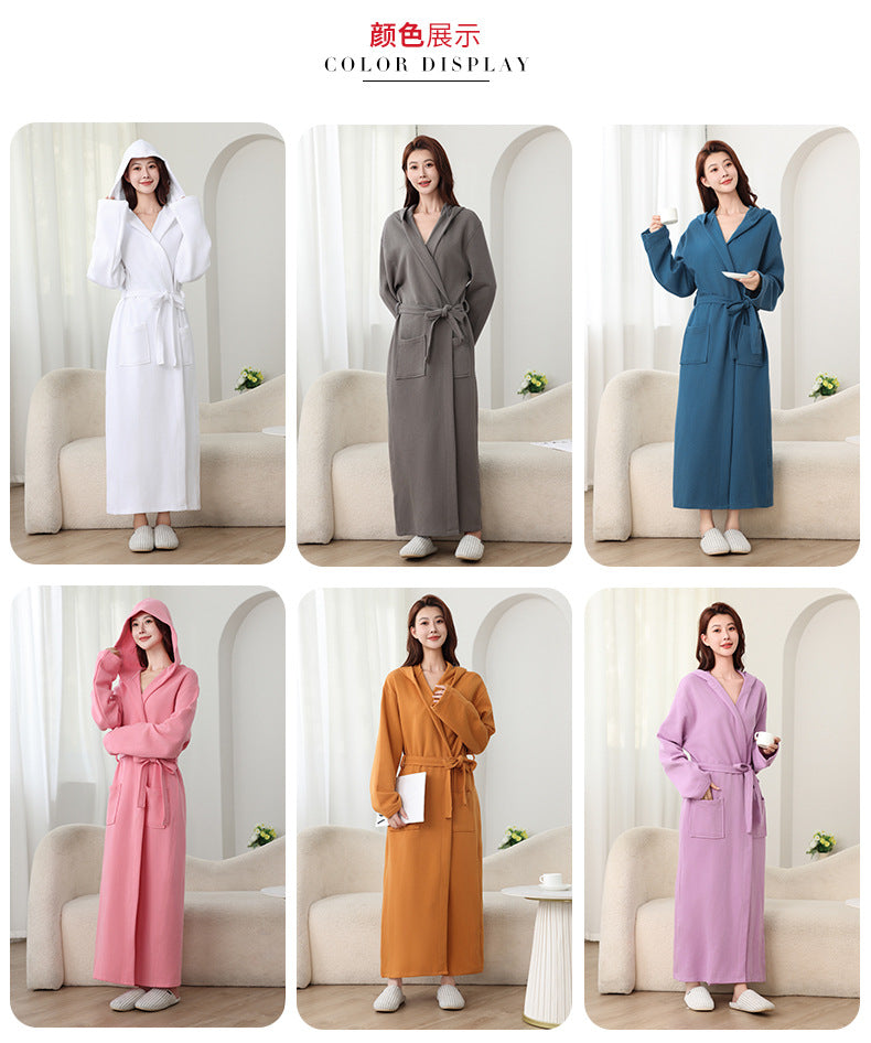 Autumn Winter Long Hooded Bathrobe Hotel Men Women Bathrobe Pajamas Homewear Long Sleeve Cross-Border Amazon One Piece Dropshipping