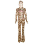 Summer New Printed Hooded Cardigan Top Leopard Print High Waist Slim Fit Long Pants Set for Women