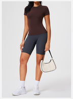 New Casual Sportswear t Women's Slim Fit Quick-Dry Barely-There Feel Fitness Top Shirt Running Yoga Short Sleeve