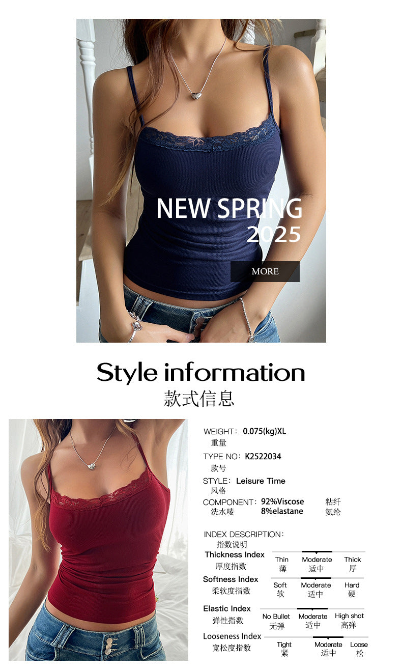 Custom Celebrity Design2025Spring and Summer Women's Tops Y2K Sexy Slim Fit Crop Top Solid Color Ribbed Camisole