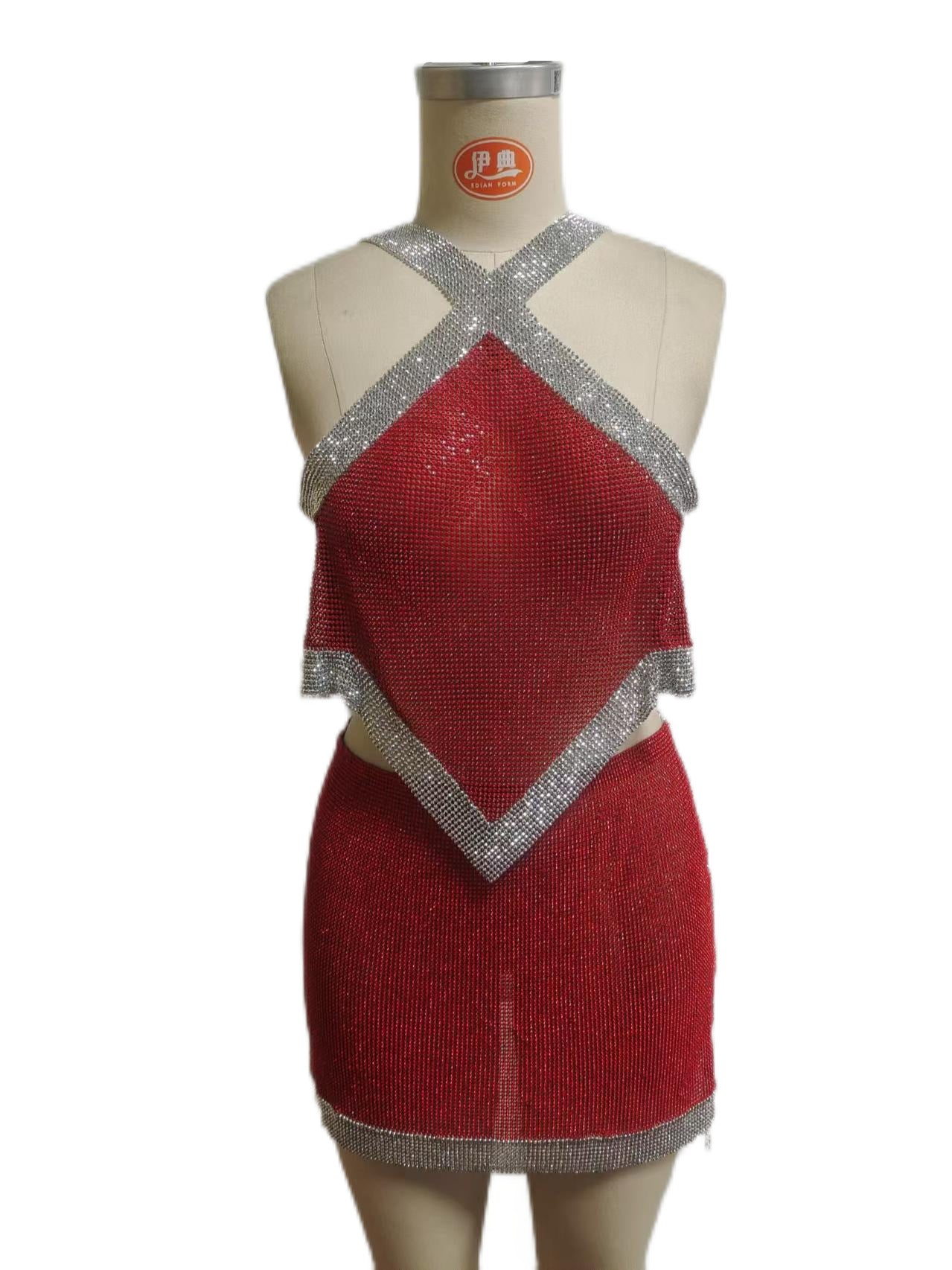 "Short n' Sweet" Tour Rhinestone Two-Piece - Diamond Halter Set