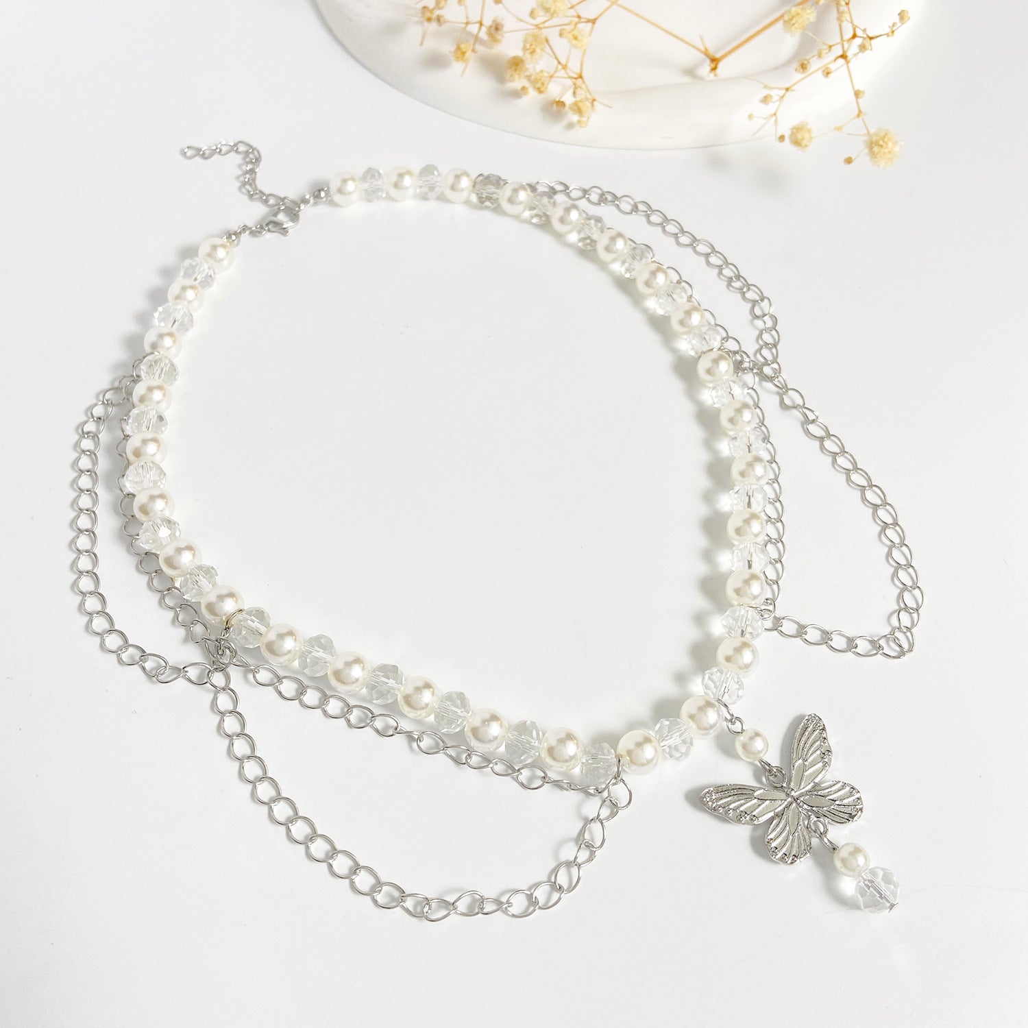 Celebrity Style Jewelry Niche Design Hot Girl Imitation Pearl Tassel Heart Cross Butterfly Versatile Necklace for Women