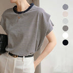 Star Custom Japanese Style New Model Lotte8Color Summer Stripes T Women's Cotton Loose Batwing Sleeve Knitted Top