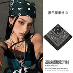 Celebrity Style Denim Print Headscarf Retro Fashion Niche High-end Feel Hairband Sweet Cool Unique Hair Accessory Decorative Headscarf